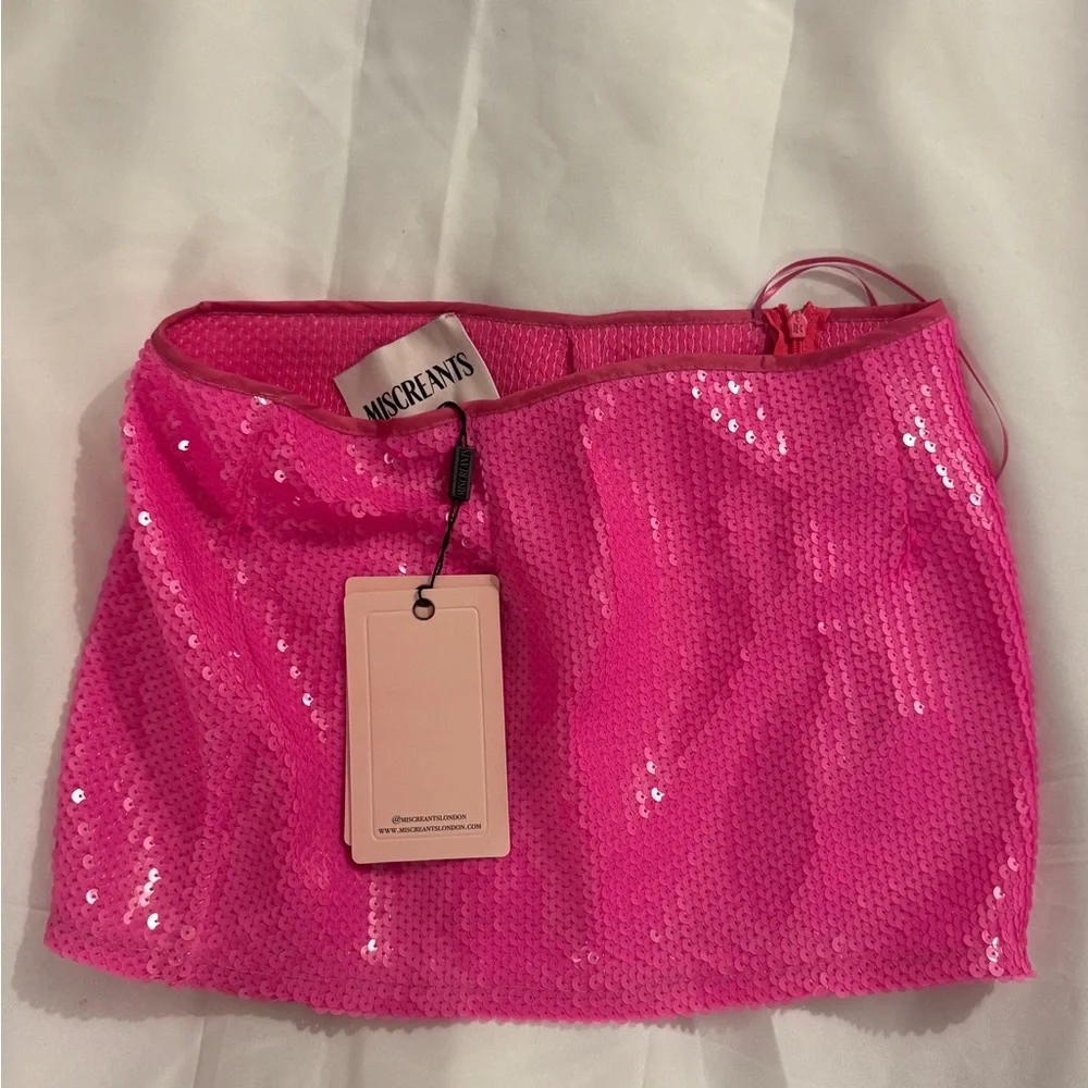 MISCREANTS happier pink sequin embellished mini skirt